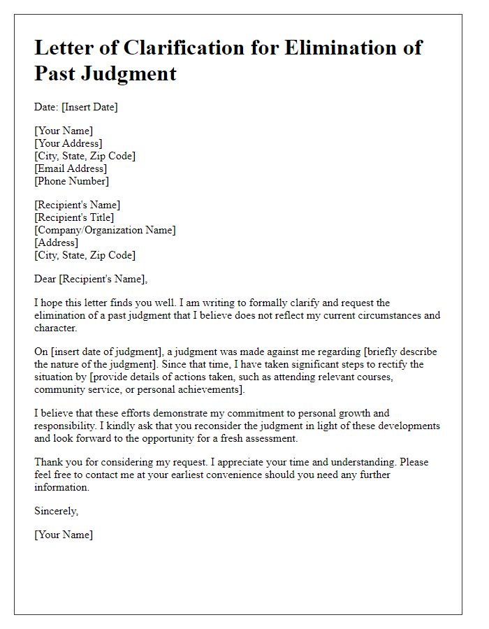 Letter template of clarification for elimination of past judgment