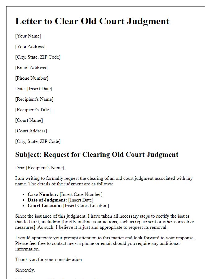 Letter template of documentation for clearing old court judgment