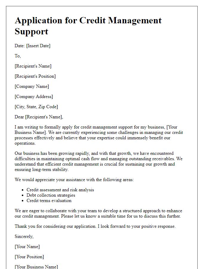 Letter template of application for credit management support