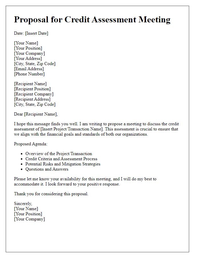 Letter template of proposal for credit assessment meeting