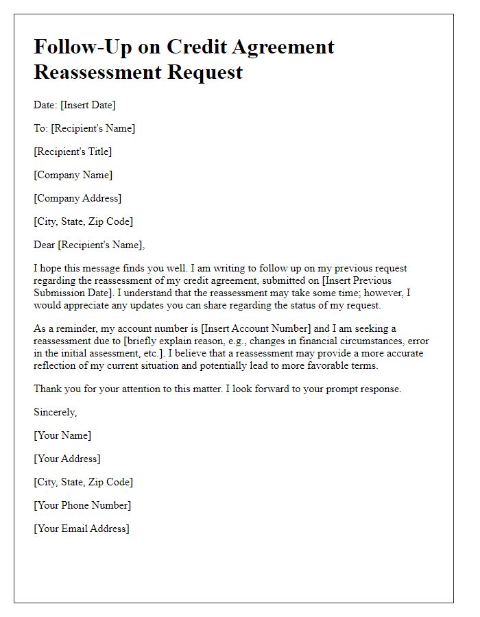 Letter template of follow-up on credit agreement reassessment request