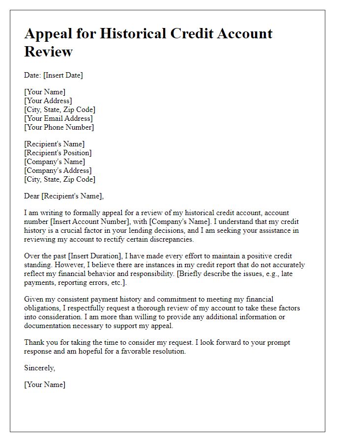 Letter template of appeal for historical credit account review