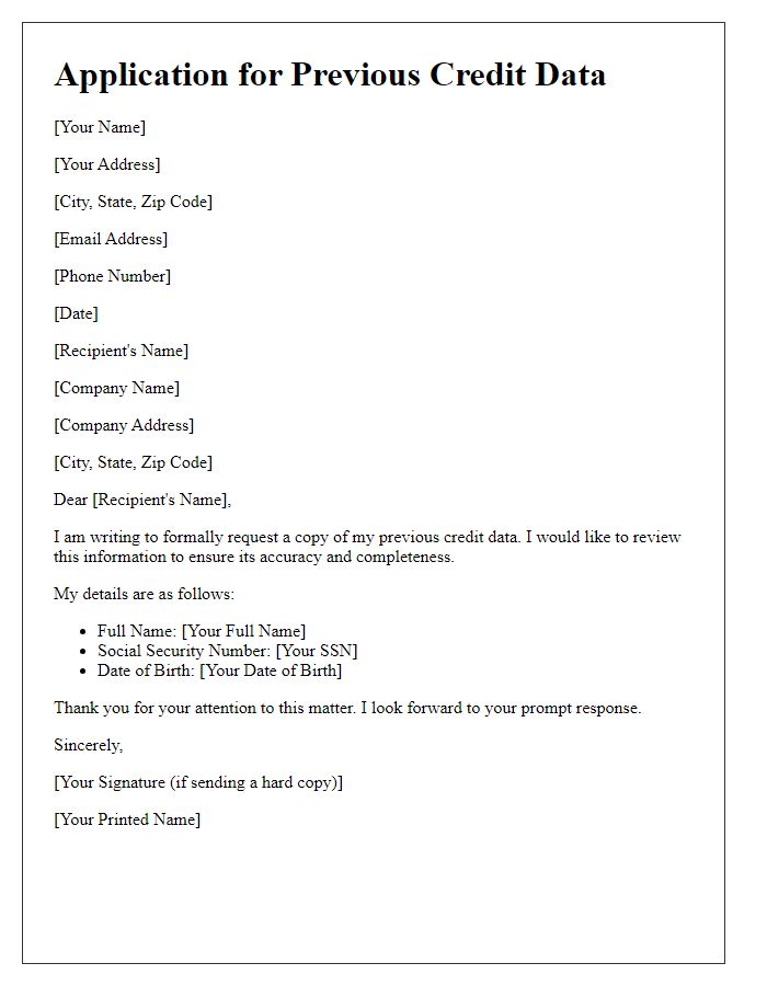 Letter template of application for previous credit data