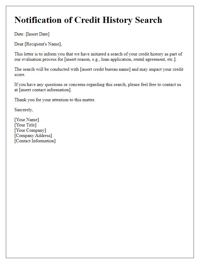 Letter template of notification for searching credit history