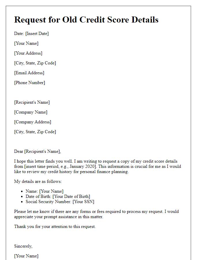Letter template of request for old credit score details
