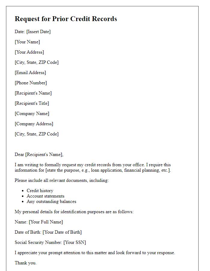 Letter template of requirement for prior credit records