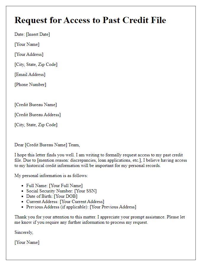 Letter template of solicitation for past credit file access