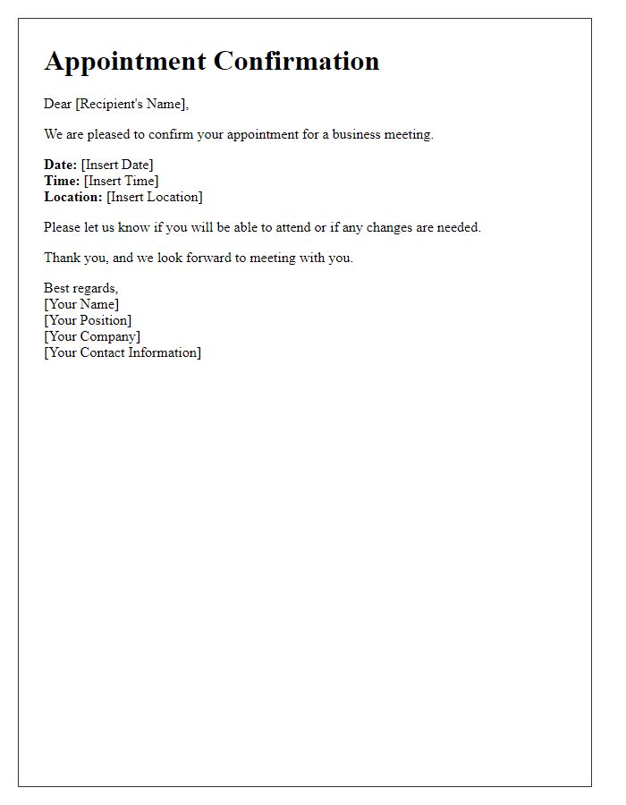 Letter template of appointment confirmation for a business meeting