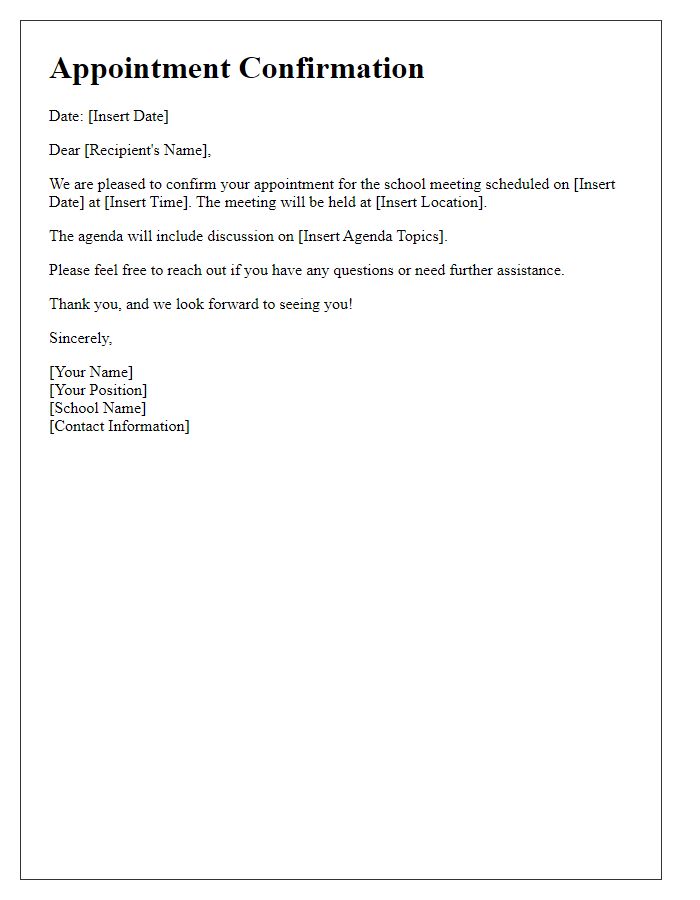 Letter template of appointment confirmation for a school meeting