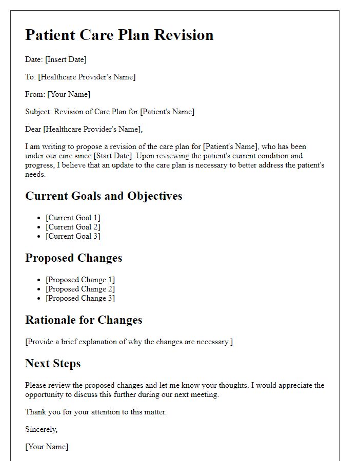 Letter template of patient care plan revision