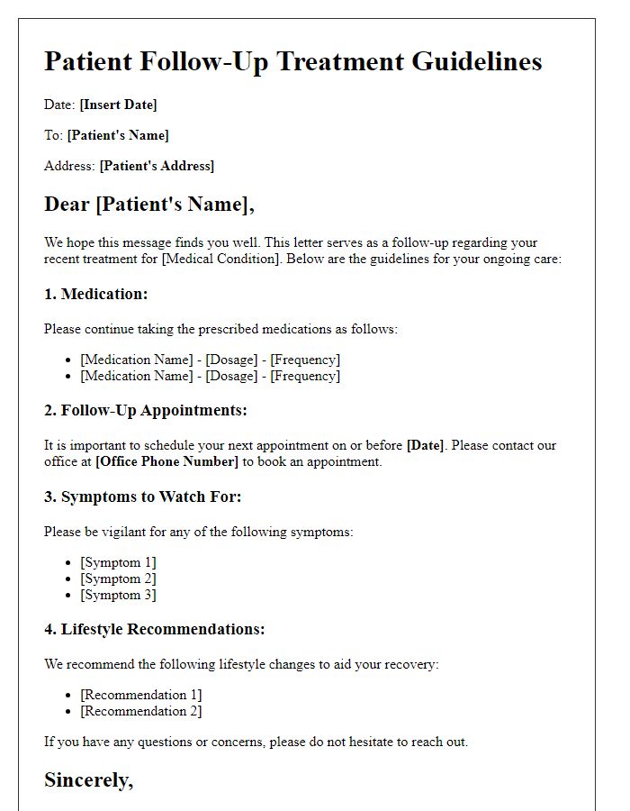 Letter template of patient follow-up treatment guidelines