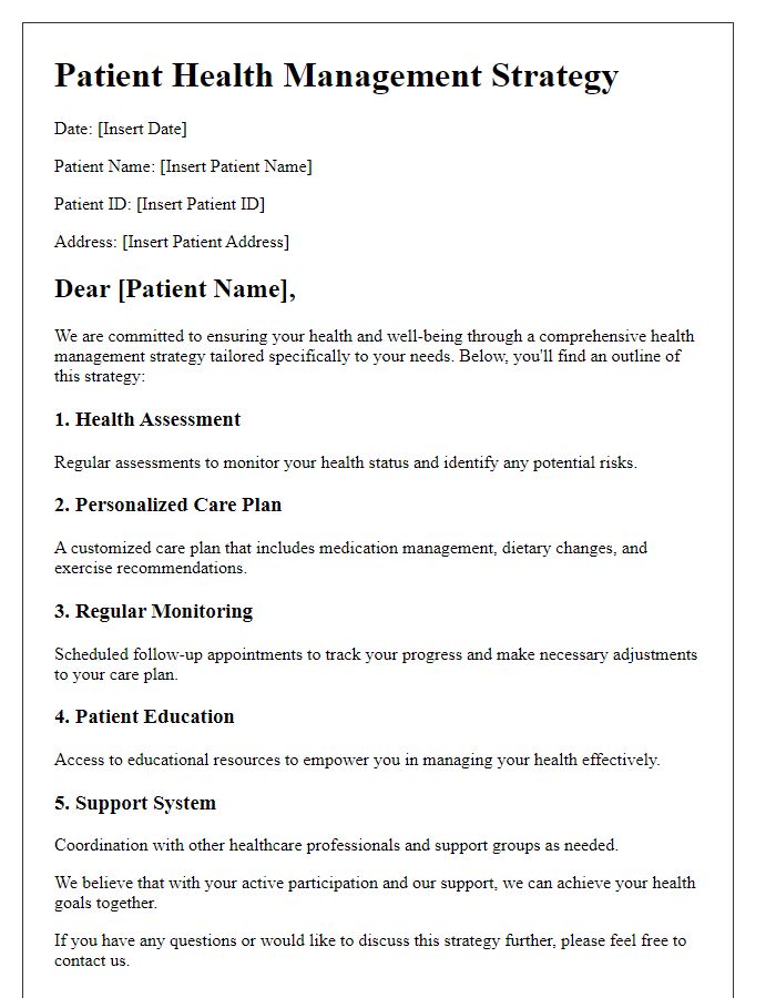 Letter template of patient health management strategy