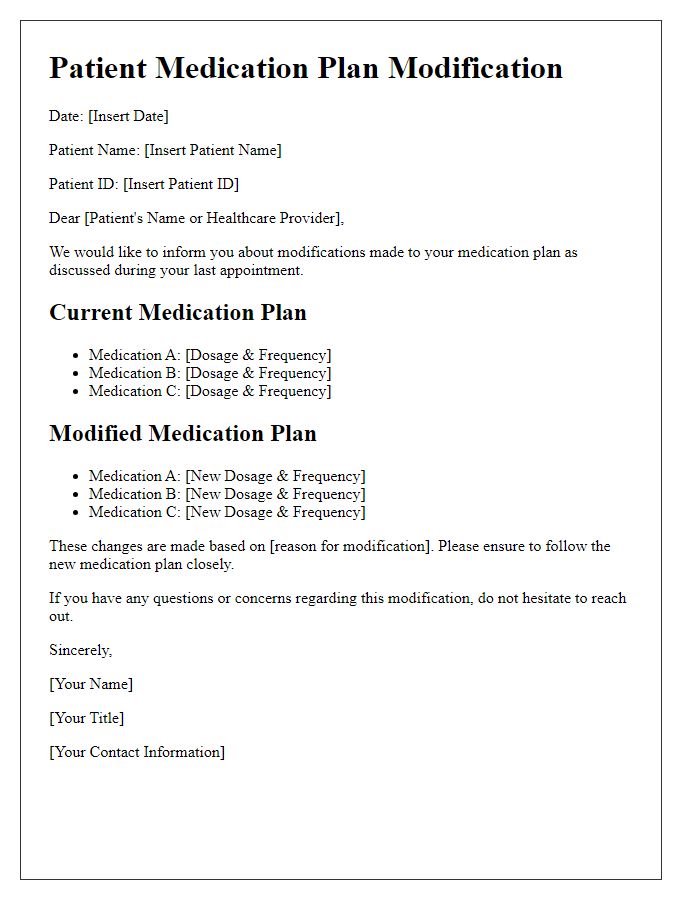 Letter template of patient medication plan modification