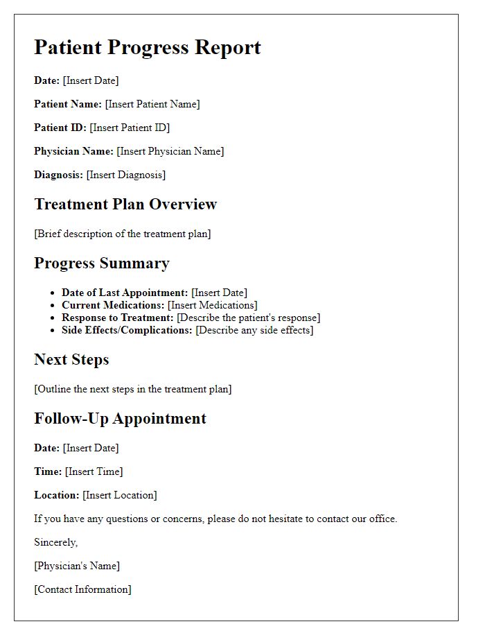 Letter template of patient progress report on treatment plan