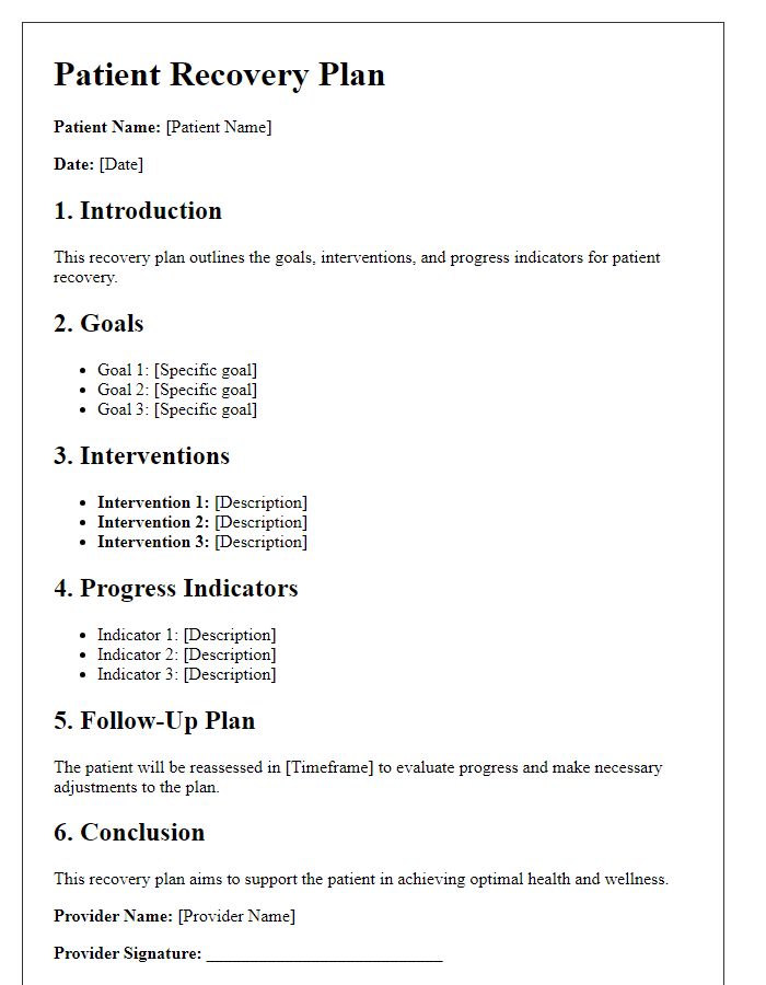 Letter template of patient recovery plan outline