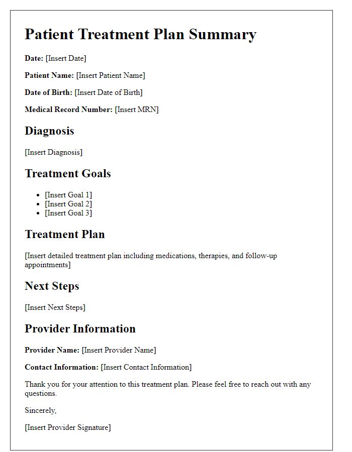 Letter template of patient treatment plan summary