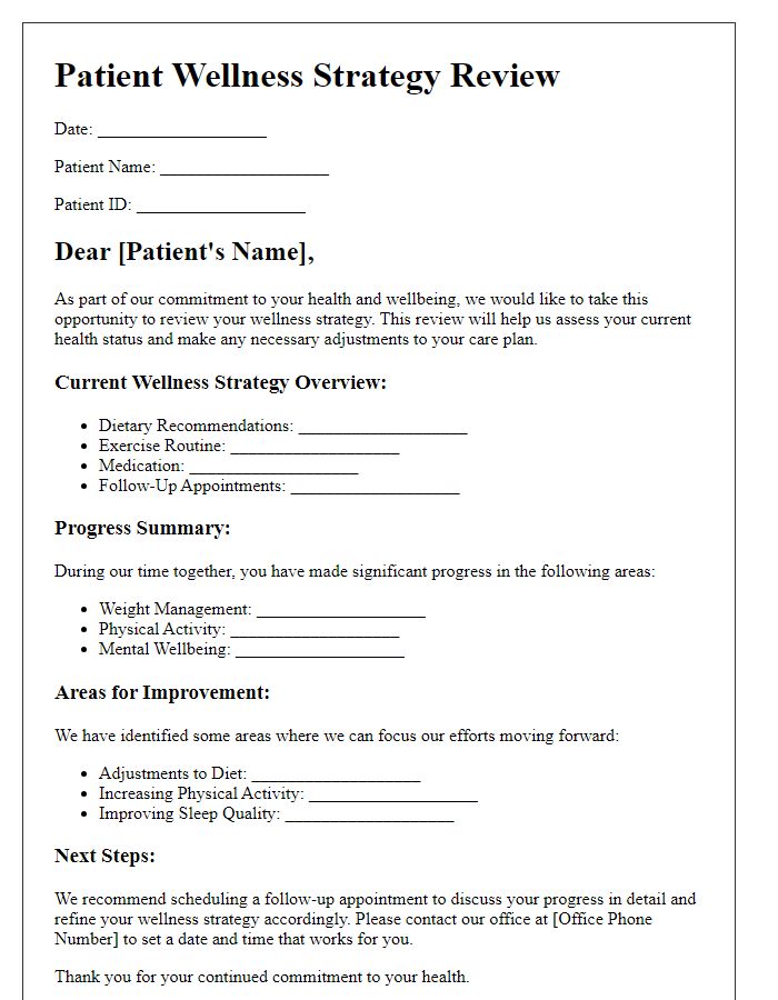 Letter template of patient wellness strategy review