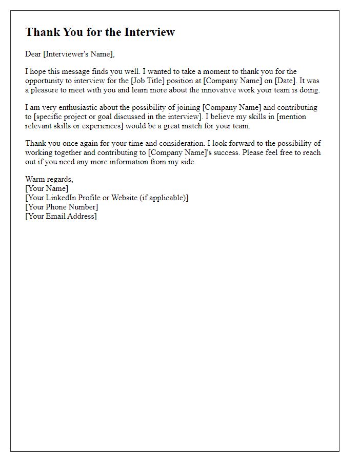 Letter template of courtesy following job interview.