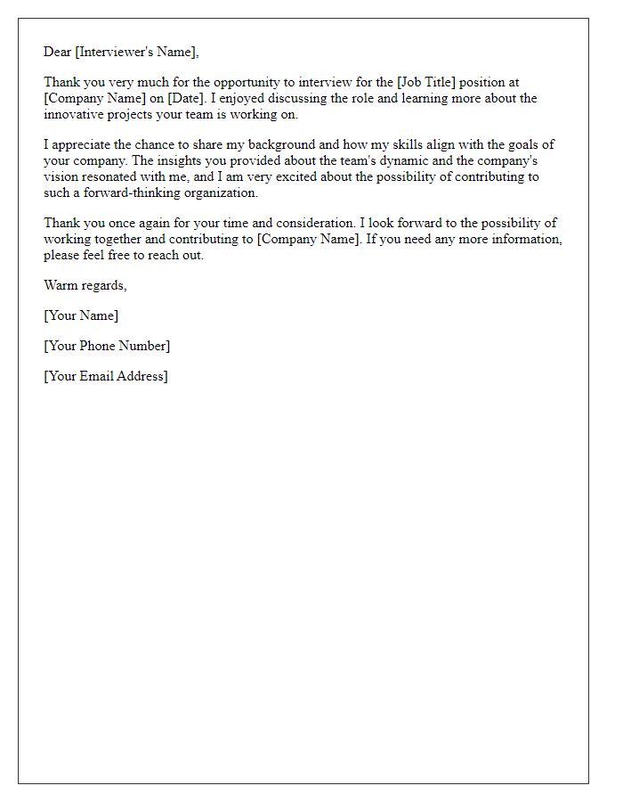 Letter template of thanks for the opportunity to interview.