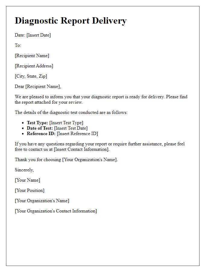 Letter template of diagnostic report delivery