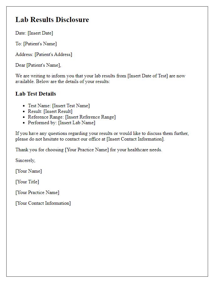 Letter template of lab results disclosure