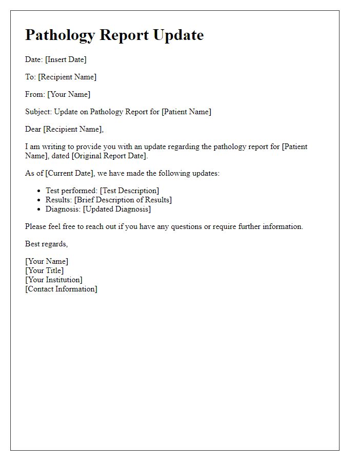 Letter template of pathology report update