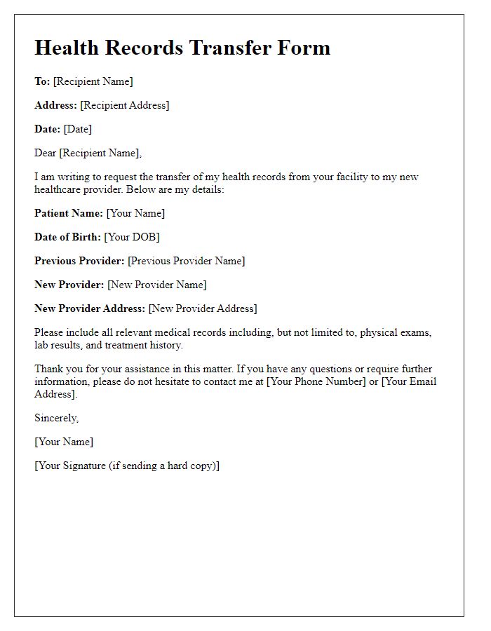 Letter template of health records transfer form