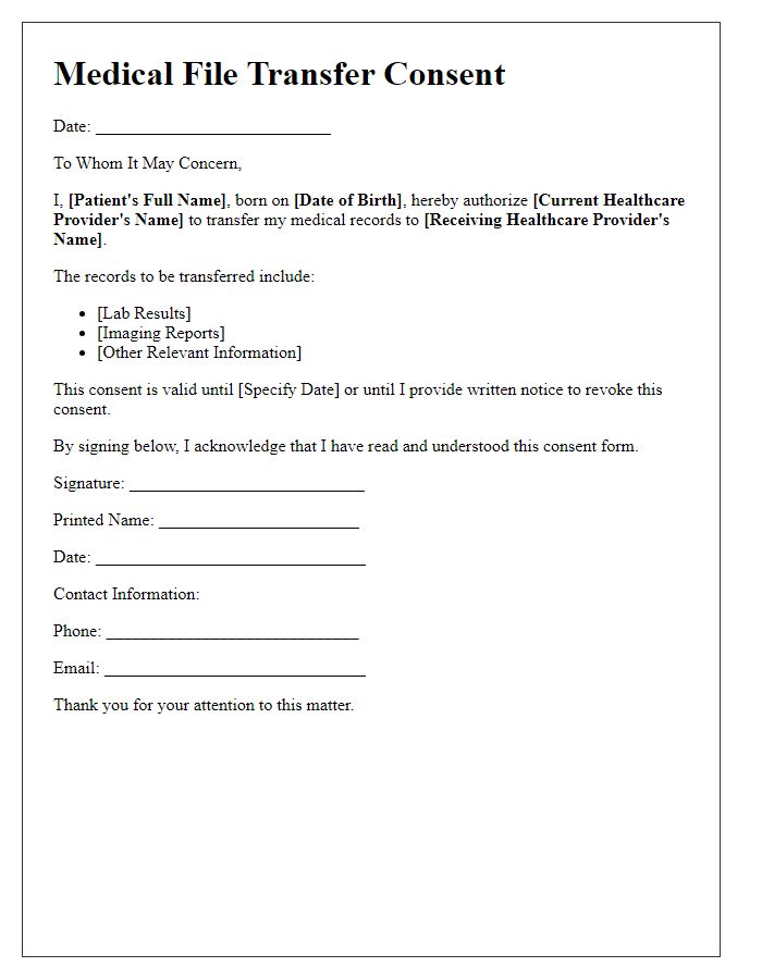 Letter template of medical file transfer consent