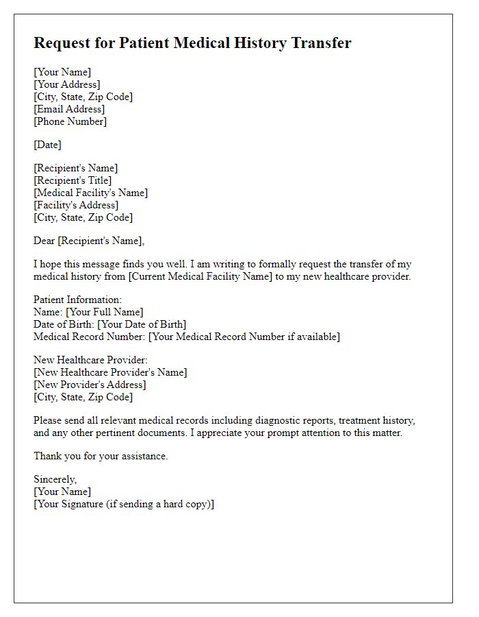 Letter template of request for patient medical history transfer