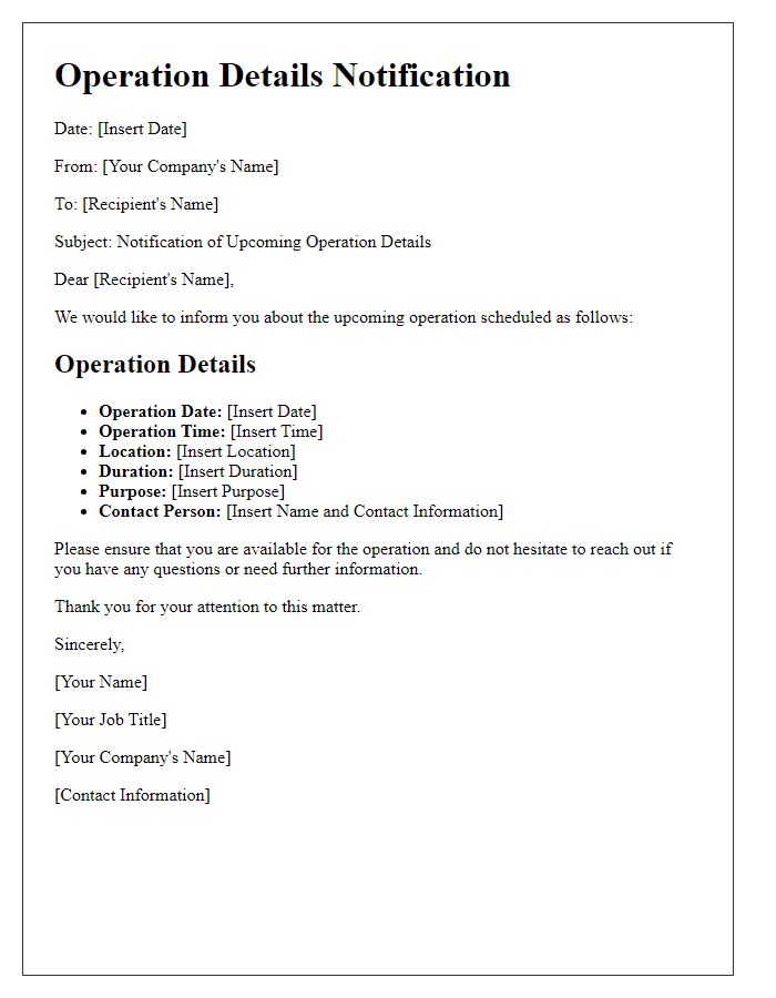 Letter template of operation details notification.