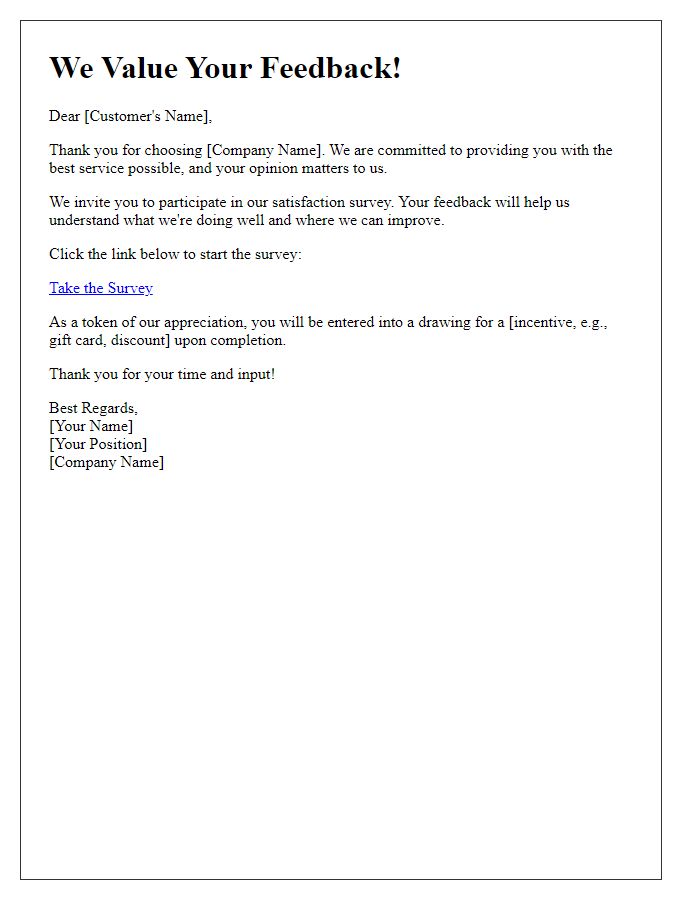 Letter template of satisfaction survey call to action