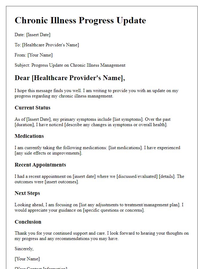 Letter template of chronic illness progress update for healthcare provider.