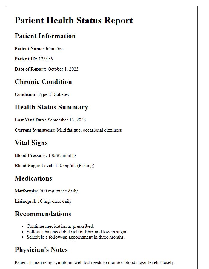 Letter template of patient health status report for chronic disease management.