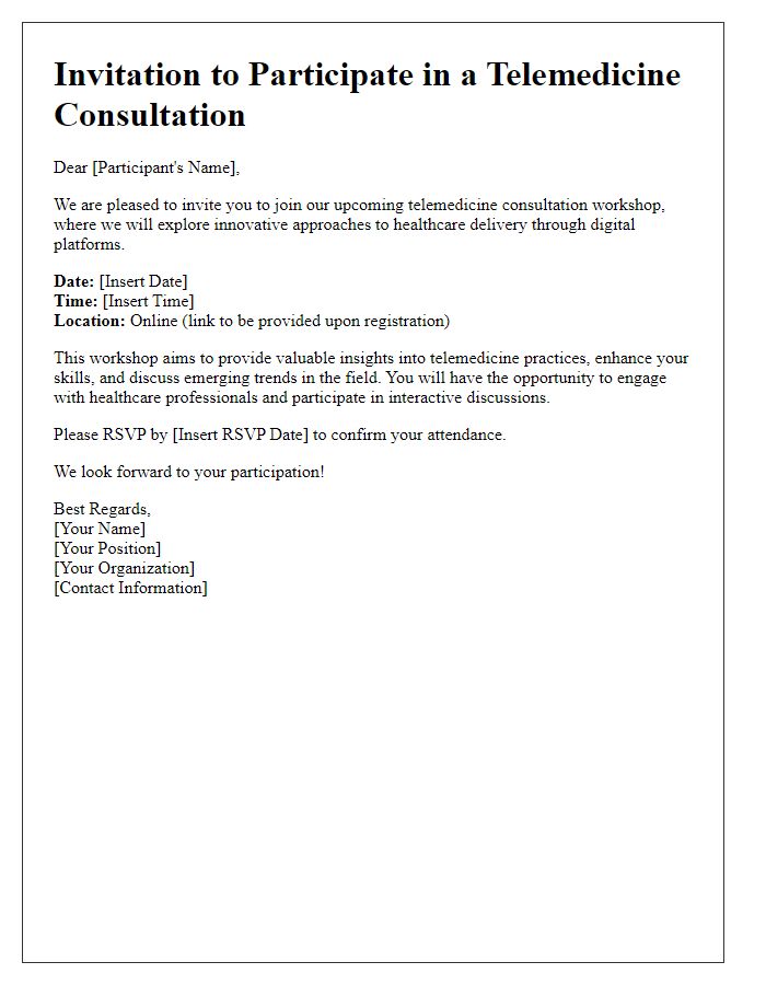 Letter template of telemedicine consultation invitation for groups or workshops