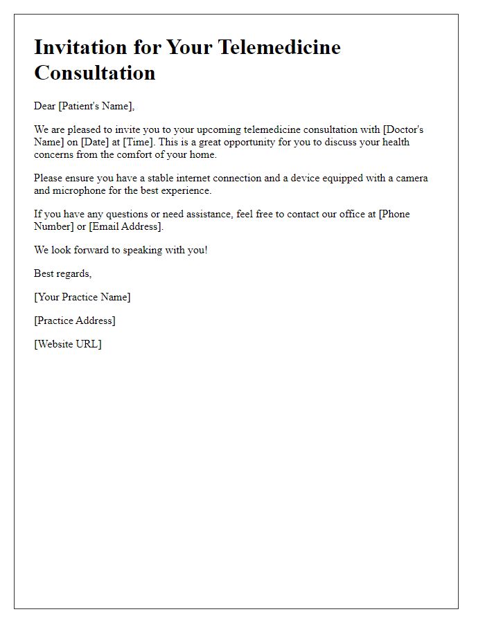 Letter template of telemedicine consultation invitation for new patients