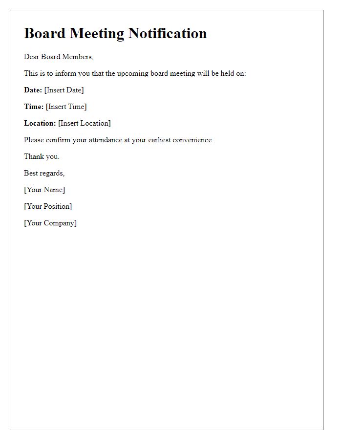 Letter template of board meeting location and time details