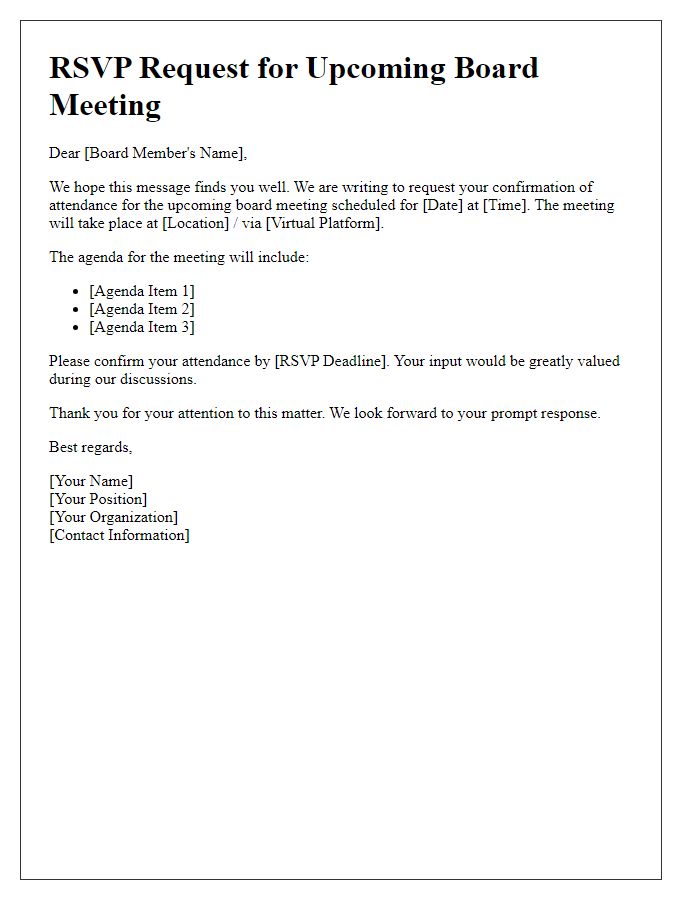 Letter template of board meeting RSVP request