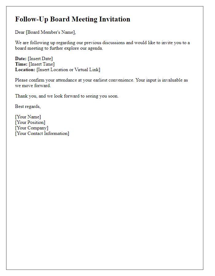 Letter template of follow-up board meeting invite