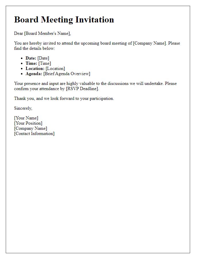 Letter template of formal board meeting invitation