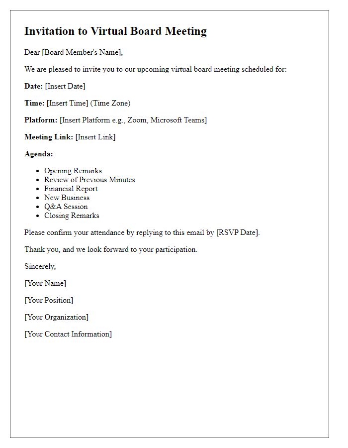 Letter template of virtual board meeting invite