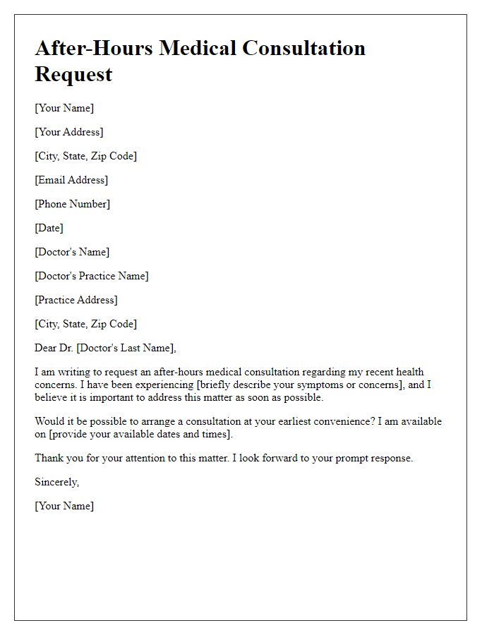 Letter template of after-hours medical consultation request