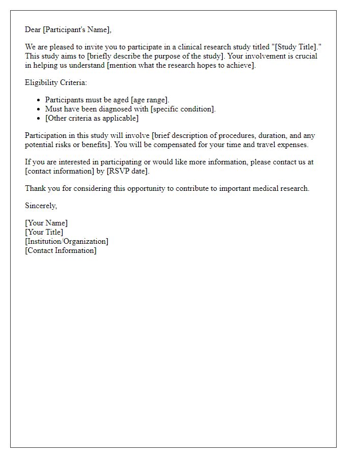 Letter template of clinical research study invitation