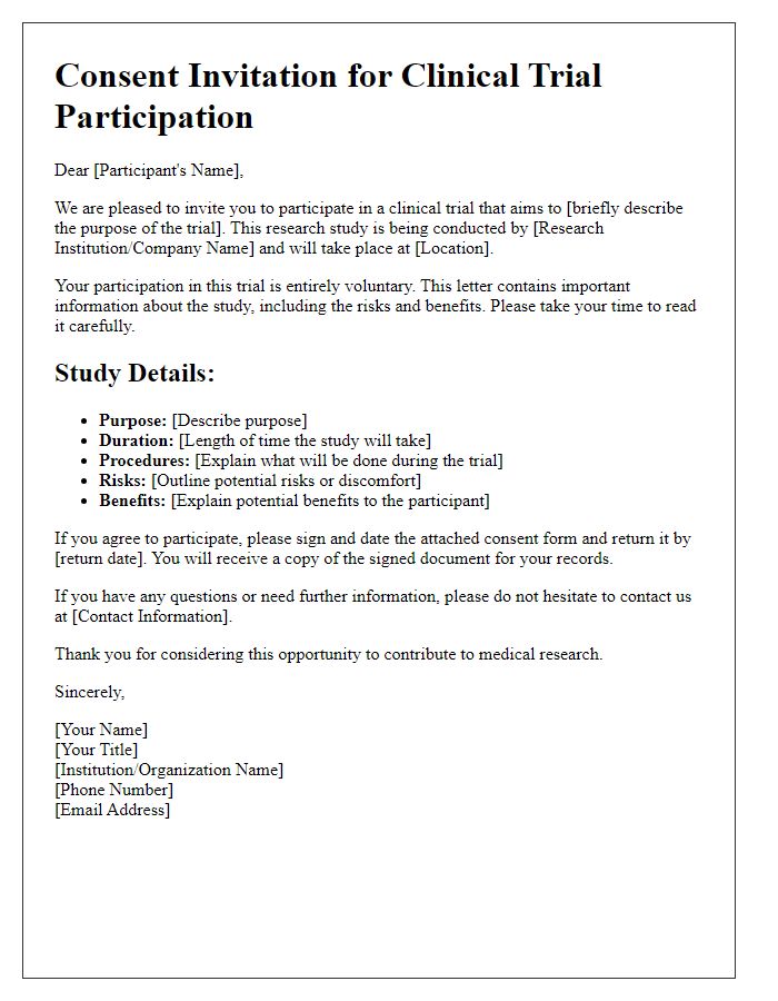 Letter template of consent invitation for clinical trial participation