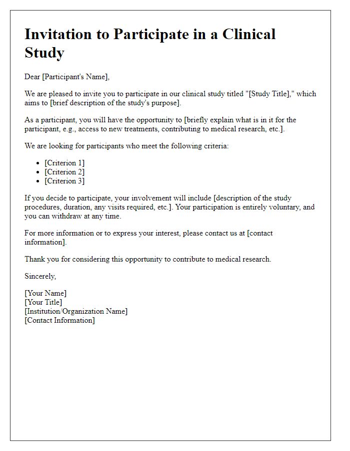 Letter template of invitation for clinical study participation