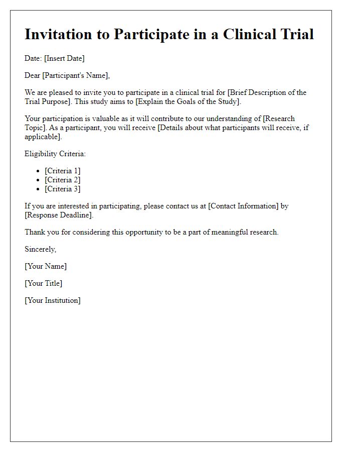 Letter template of invitation to join a clinical trial