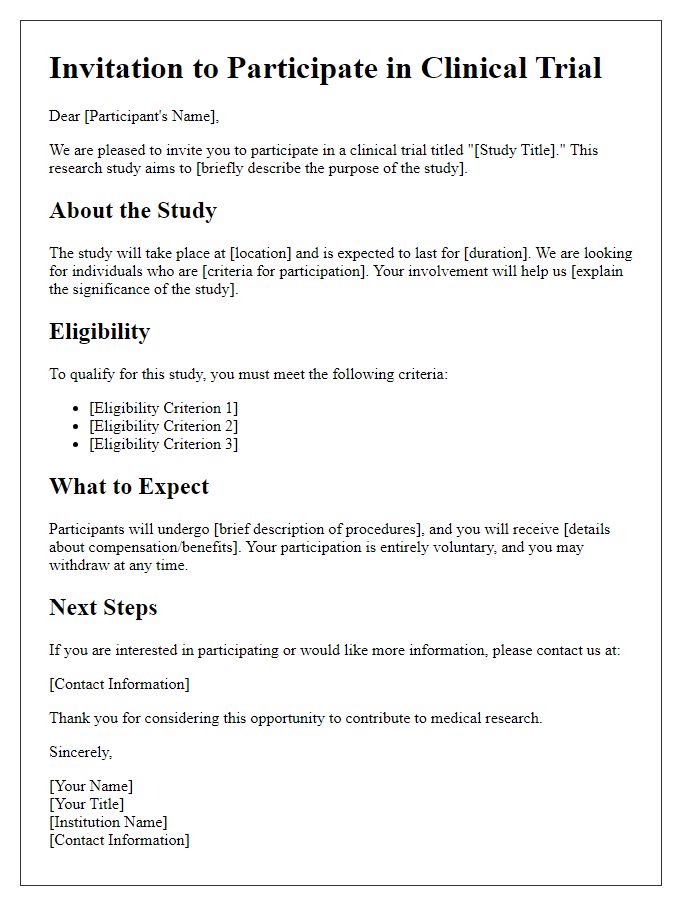 Letter template of participant recruitment for clinical trials