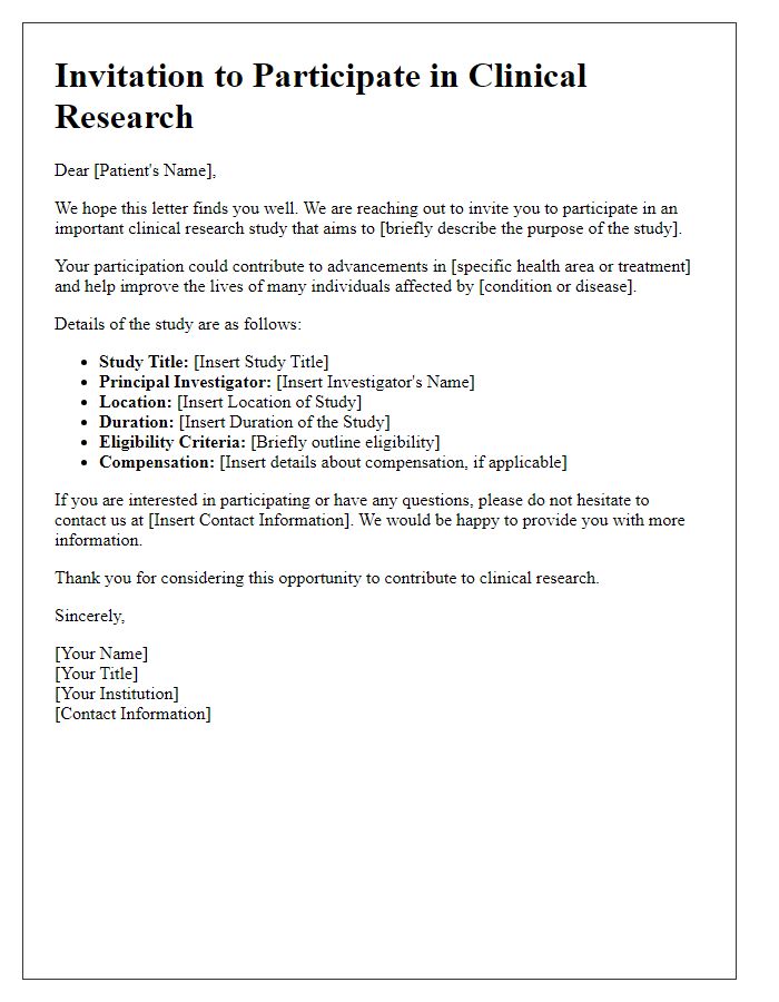 Letter template of patient invitation for clinical research