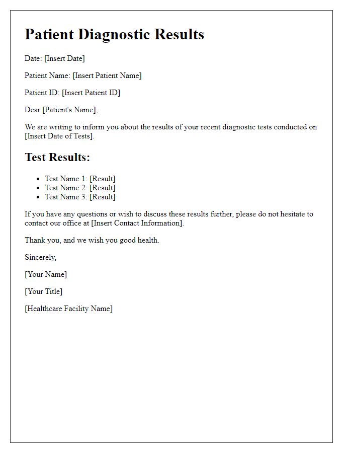 Letter template of patient diagnostic results communication