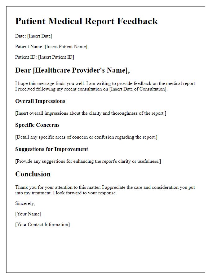 Letter template of patient medical report feedback