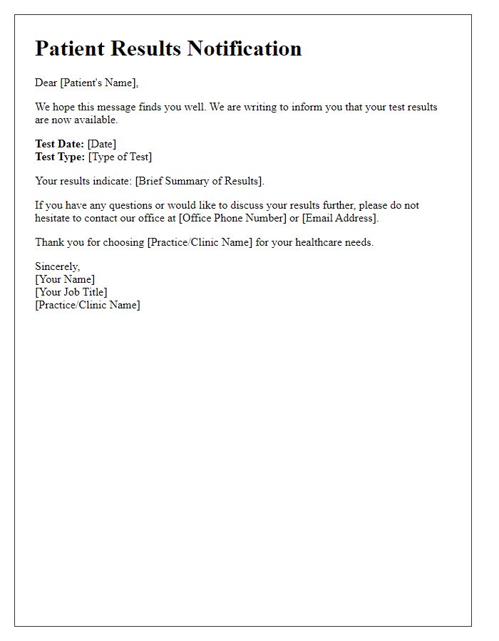 Letter template of patient results notification